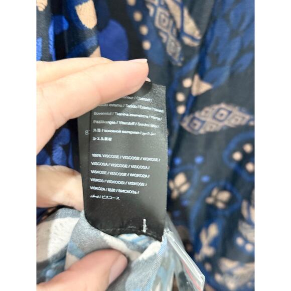 NWT Farm Rio Macaw Forest Crisscross Tie A-Line Midi Dress Cobalt Blue Large - Picture 6 of 6